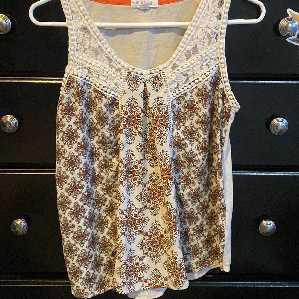 Womens Patterened with Lace Tank Top Blouse